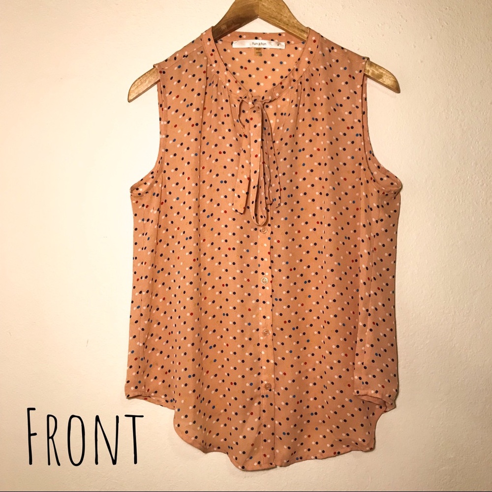 Modcloth Peach Polka Dot Blouse Size Medium